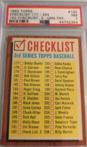 Checklist 177-264 [192 is Checklist 3 Green Tint] #192
