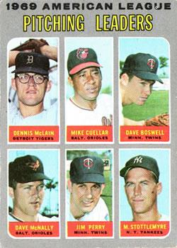 1969 American League Pitching Leaders: Denny McLain / Mike Cuellar / Dave Boswell / Dave McNally / Jim Perry / Mel Stottlemyre #70