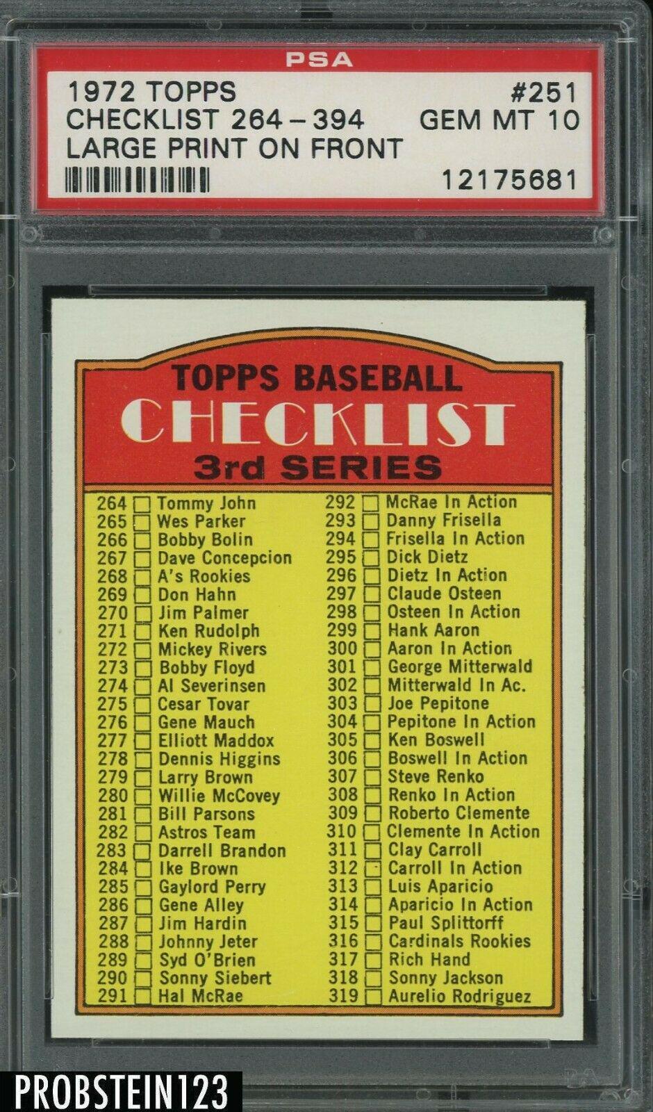 Checklist 264-394 [Large Print on Front] #251