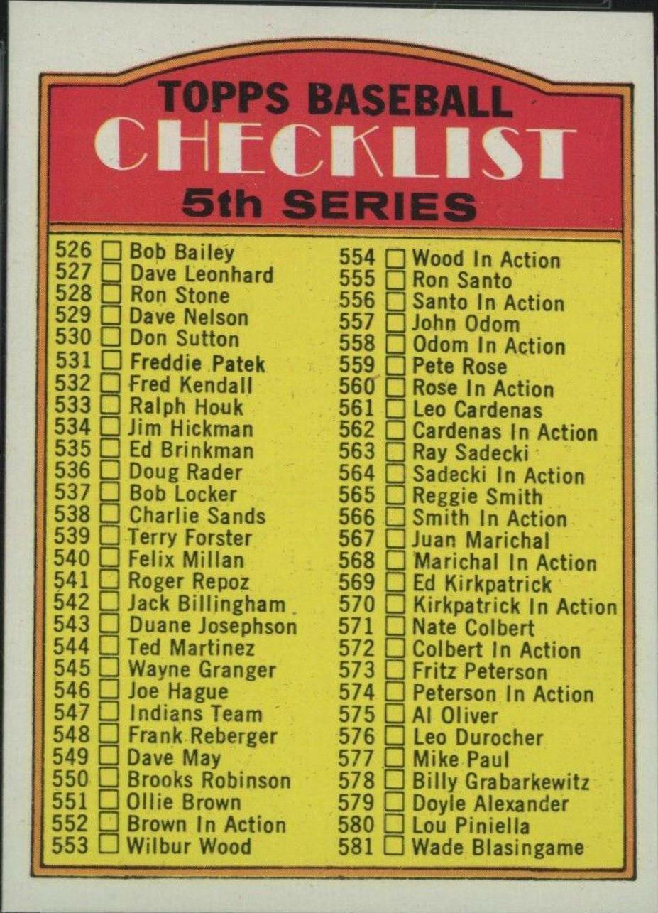 Checklist 526-656 [Large Print on Front] #478