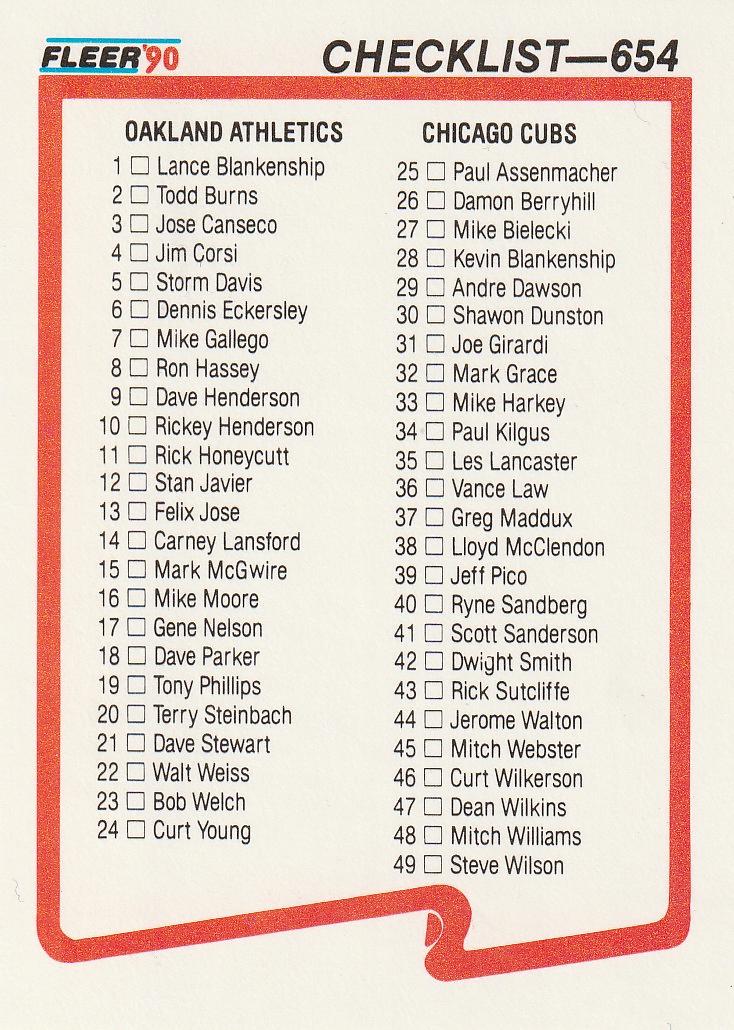 Checklist: Athletics / Cubs / Giants / Blue Jays #654