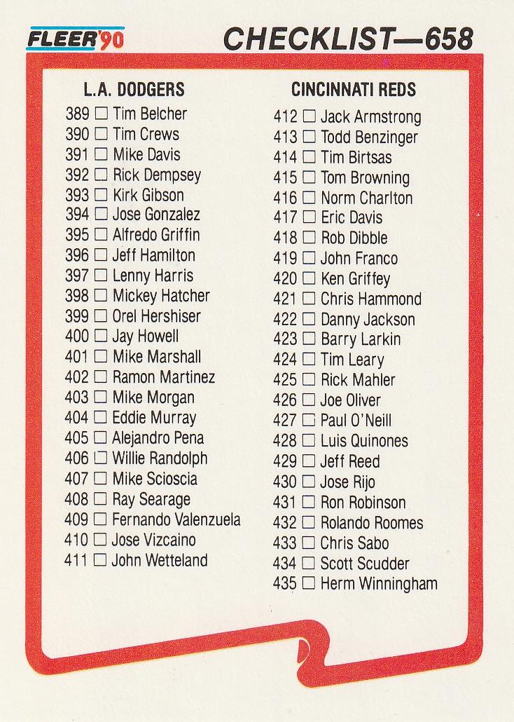 Checklist: Dodgers / Reds / Yankees / Pirates #658