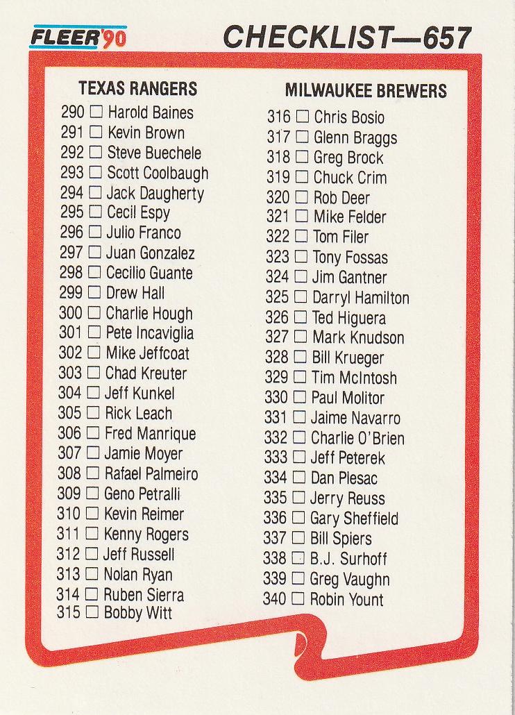 Checklist: Rangers / Brewers / Expos / Twins #657