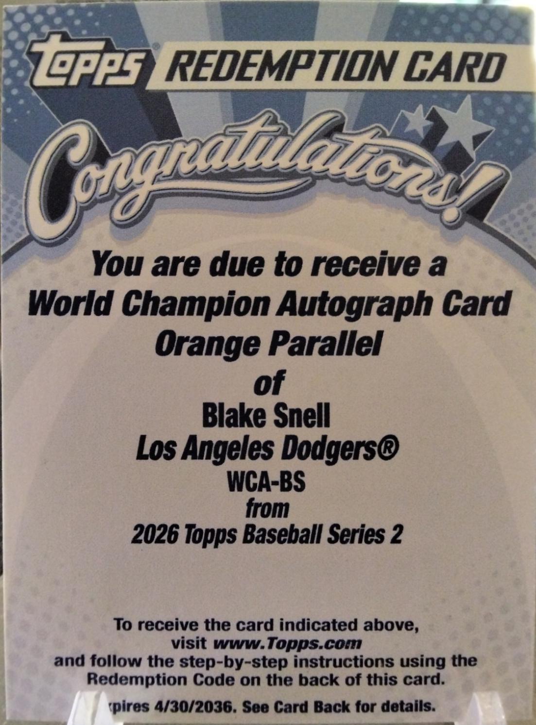 Blake Snell [Orange] #WCA-BS