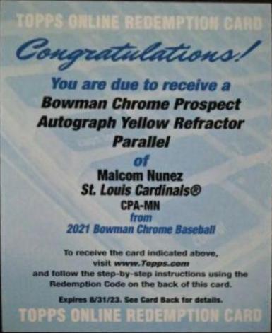 Malcom Nunez [Yellow Refractor] #CPA-MN