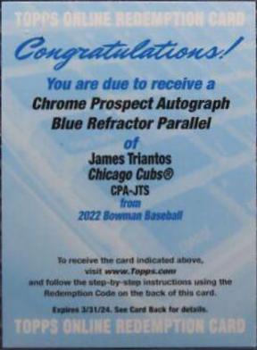 James Triantos [Blue Refractor] #CPA-JTS