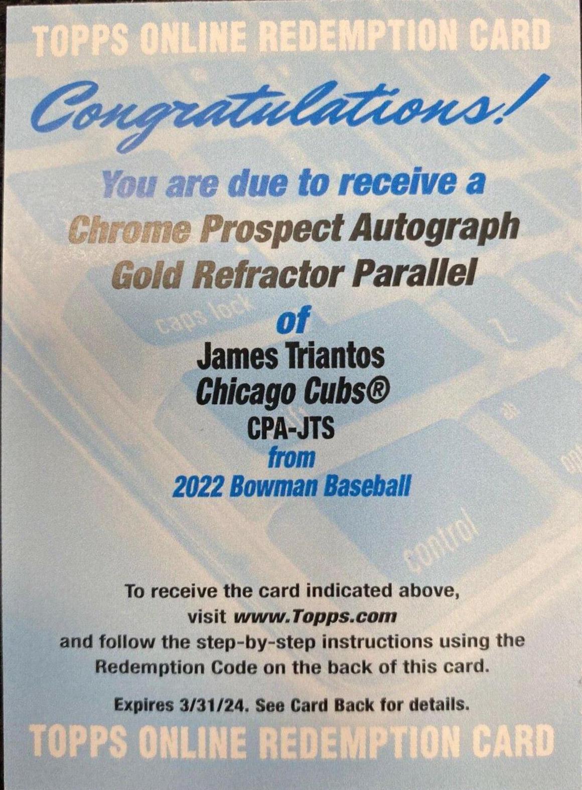 James Triantos [Gold Refractor] #CPA-JTS