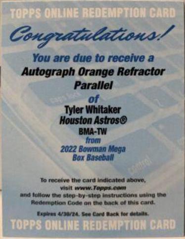 Tyler Whitaker [Orange Refractor] #CPA-TW
