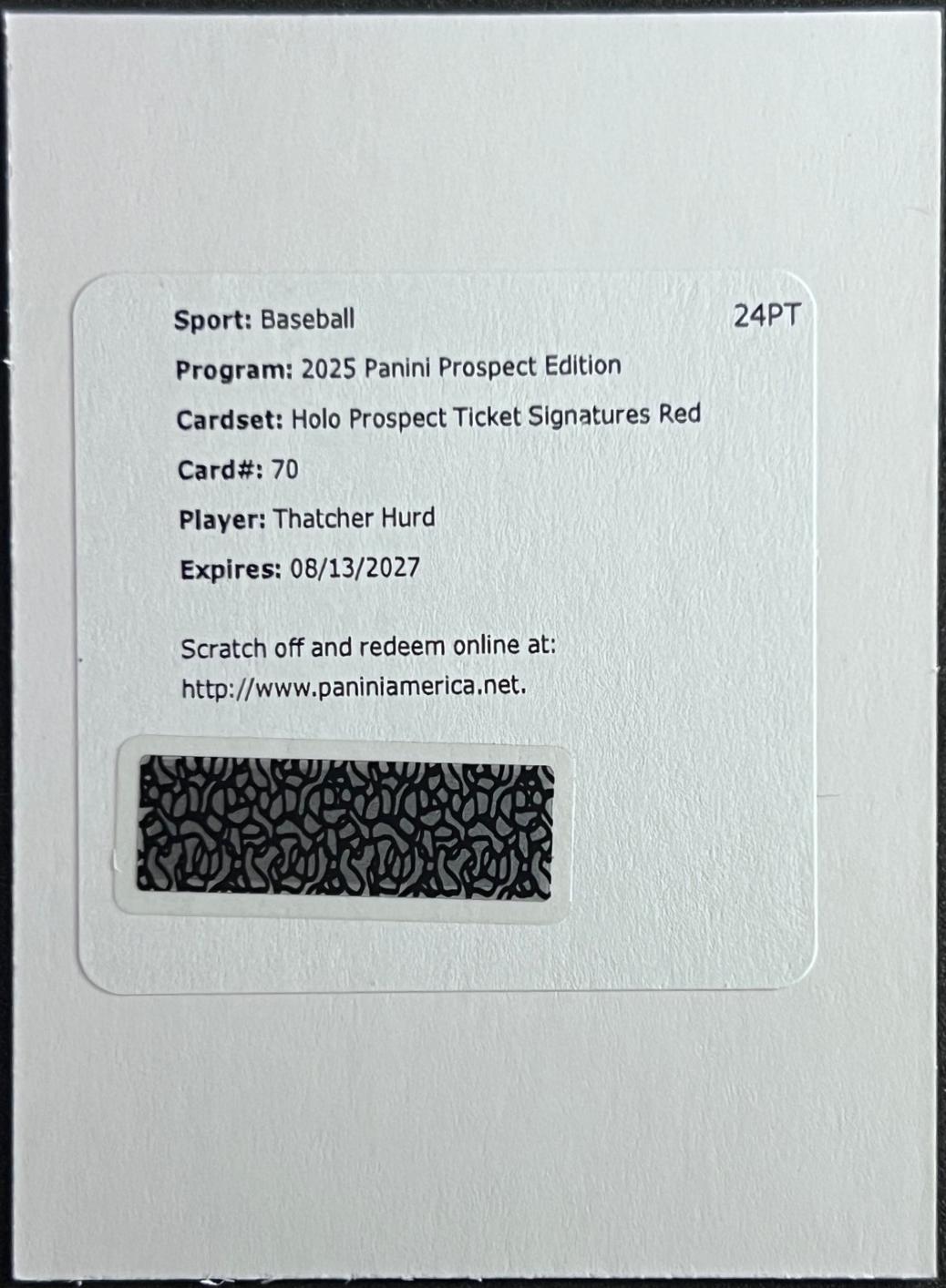 Thatcher Hurd [Red Holo Ticket Signature] #70