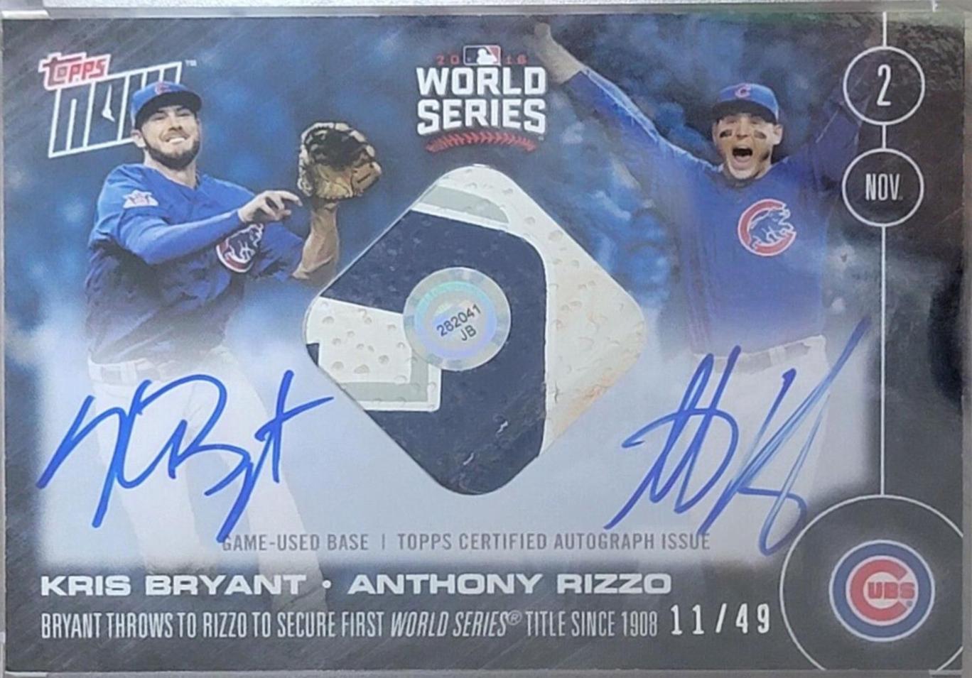 Anthony Rizzo, Kris Bryant [Game Used Base Autograph Blue] #663-C