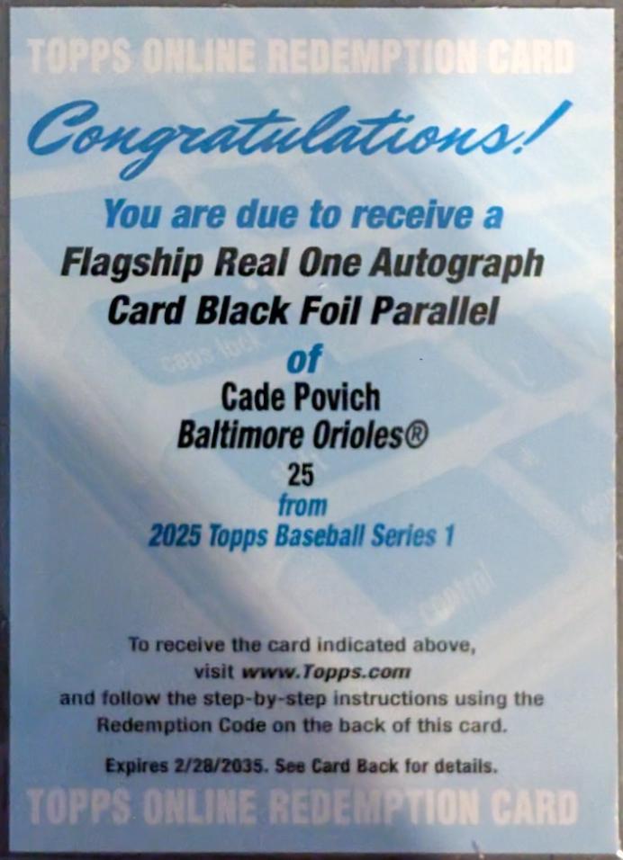 Cade Povich [Black Foil Flagship Real One Autograph] #25