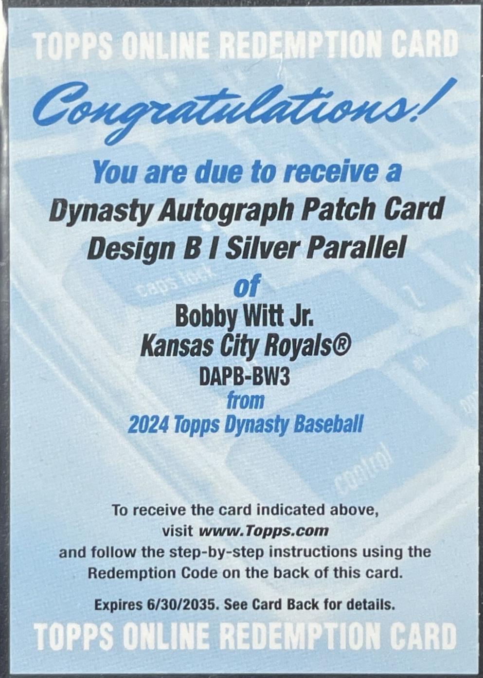 Bobby Witt Jr. [Silver Autograph Patch Vertical] #DAPB-BW3