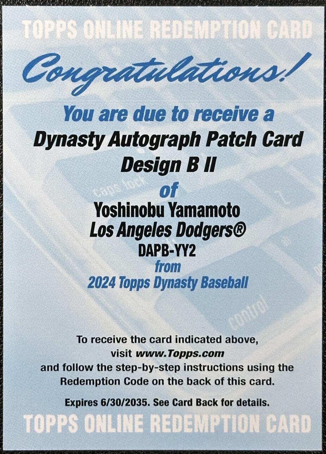 Yoshinobu Yamamoto [Autograph Patch Vertical] #DAPB-YY2
