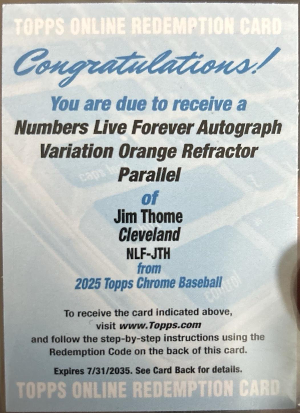 Jim Thome [Orange Refractor Autograph] #NLF-3
