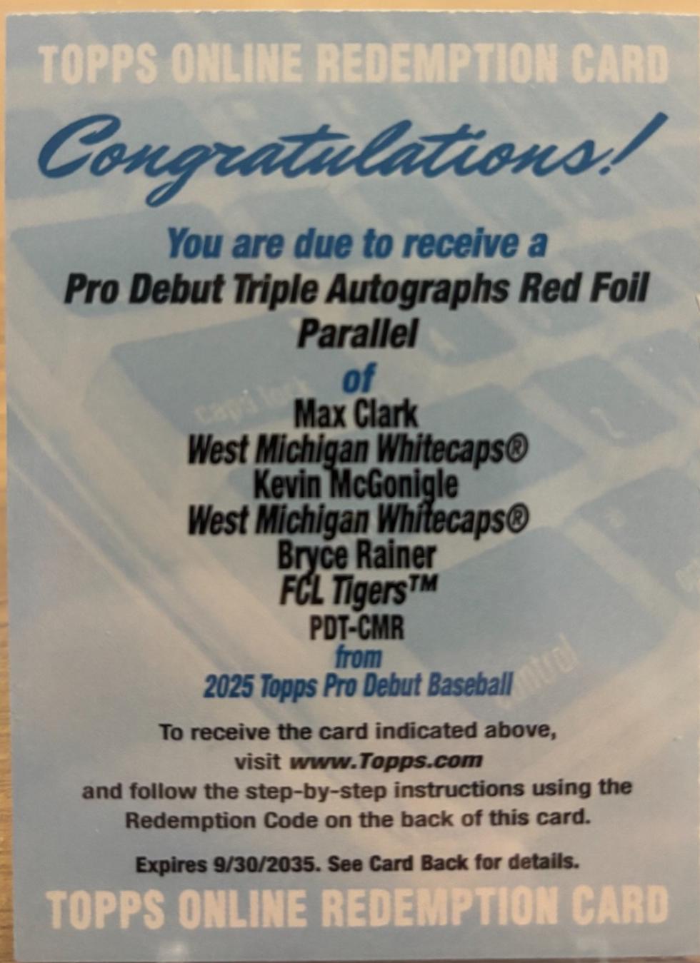 Max Clark, Bryce Rainer, Kevin McGonigle [Red Foil] #PDT-CMR