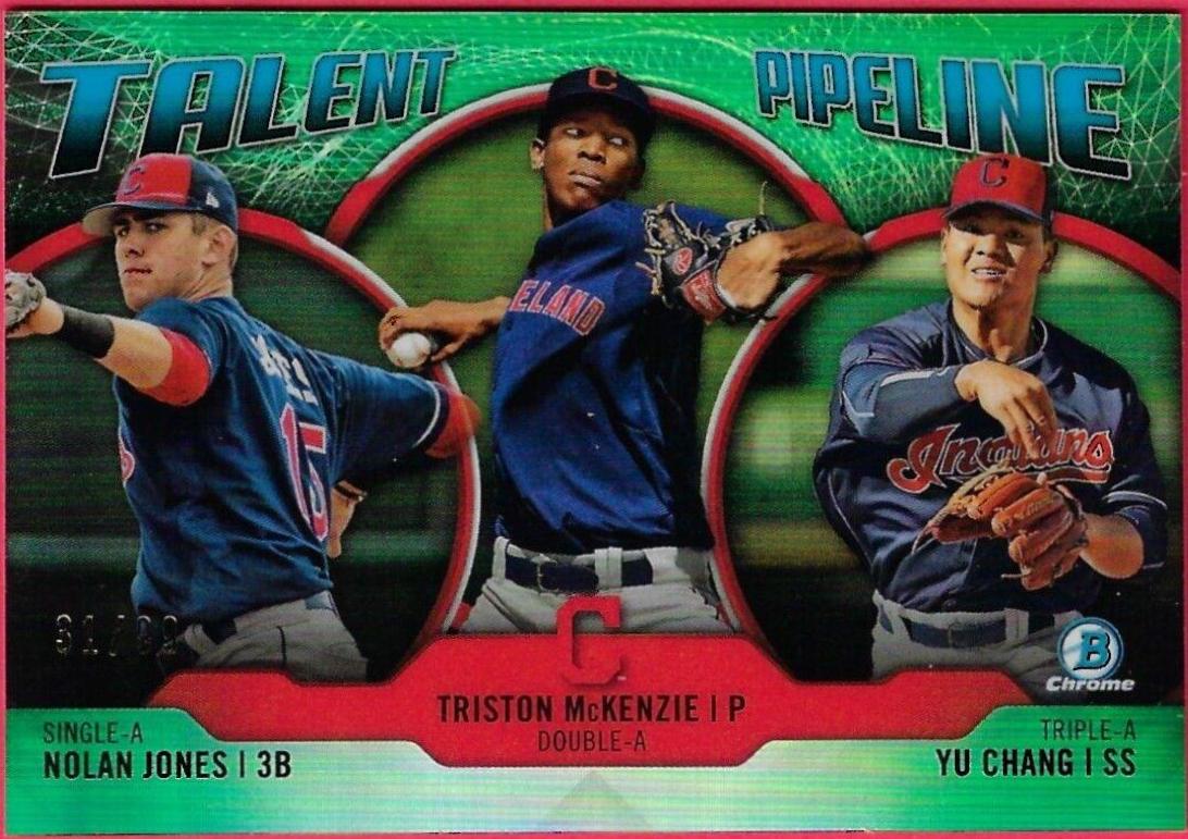 Nolan Jones, Triston McKenzie, Yu Chang [Green Refractor] #CLE