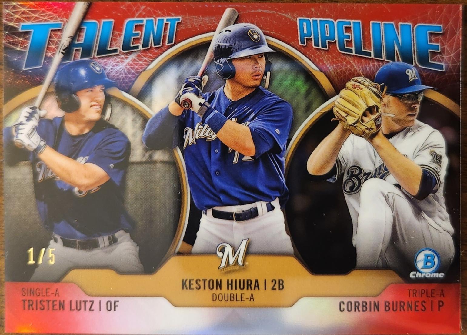 Tristen Lutz, Keston Hiura, Corbin Burnes [Red Refractor] #MIL