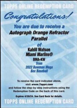 Kahlil Watson [Orange Refractor] #BMA-KW