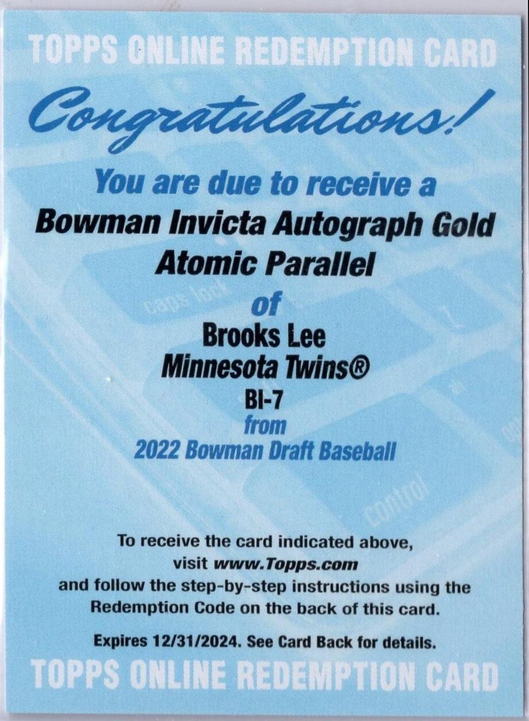 Brooks Lee [Autograph Gold Atomic] #BI-7