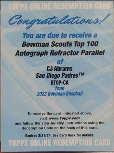 CJ Abrams [Autograph] #BTP-6