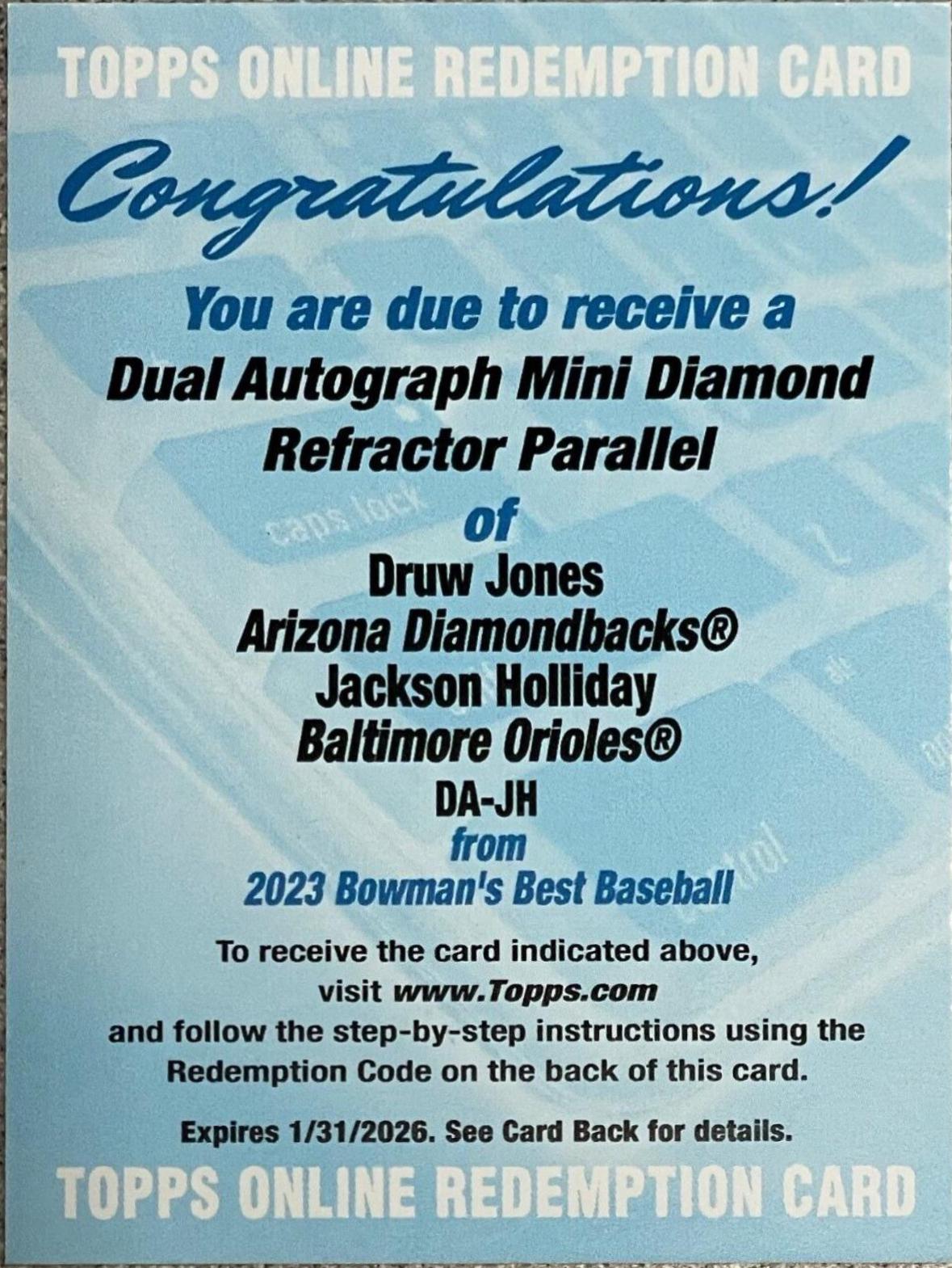 Druw Jones, Jackson Holliday [Mini Diamond] #DA-JH