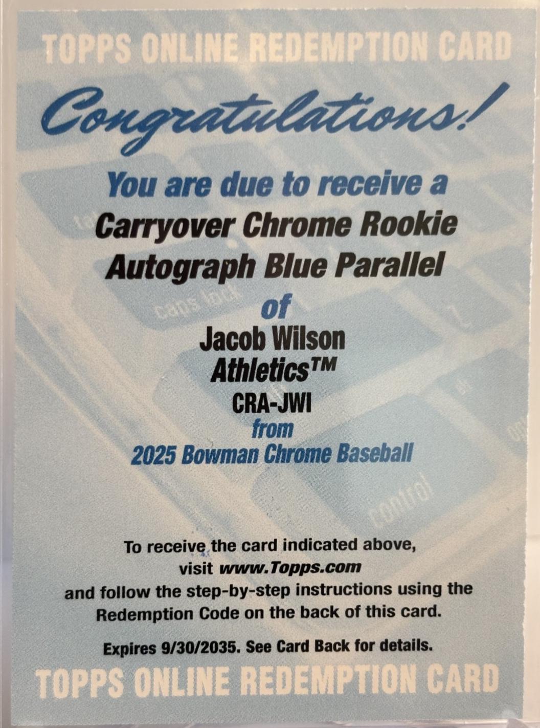 Jacob Wilson [Blue Refractor] #CRA-JWI