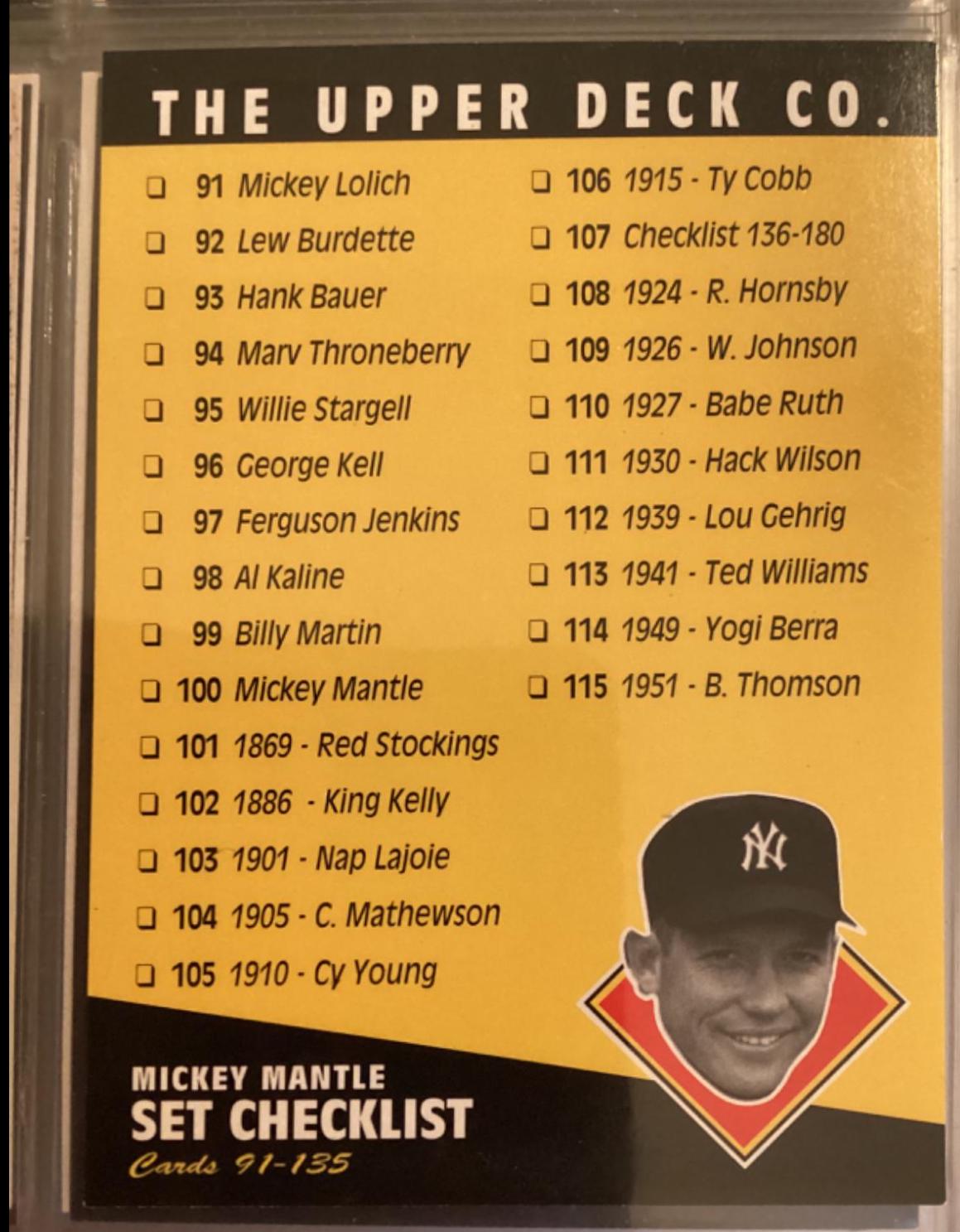 Checklist #91-135 [Mickey Mantle]