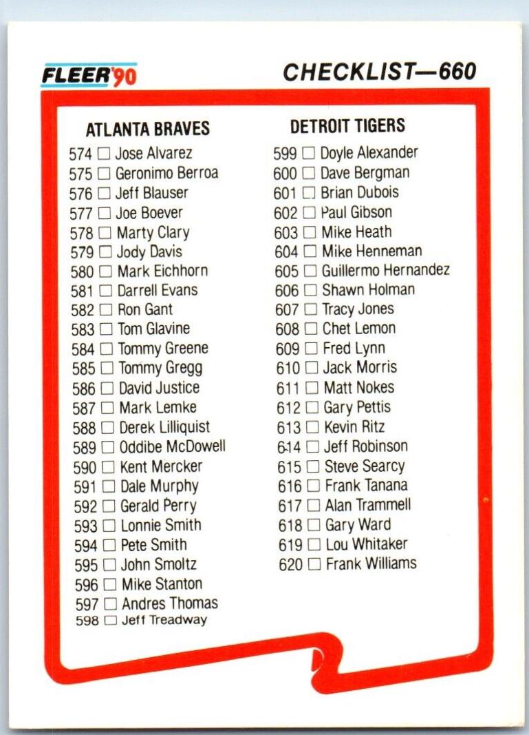 Atlanta Braves, Detroit Tigers, Special Cards Checklist #660