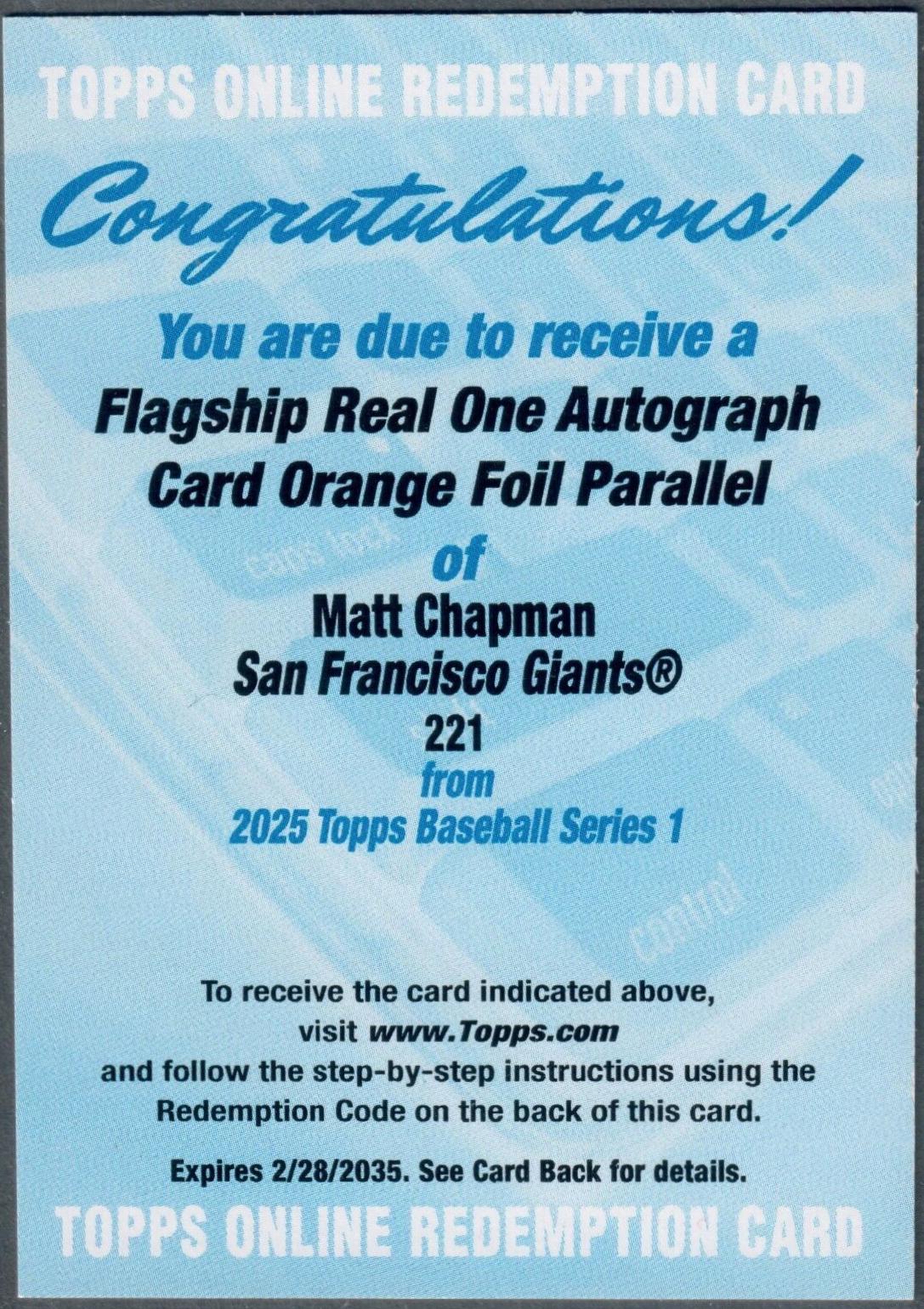 Matt Chapman [Orange Foil Flagship Real One Autograph] #221