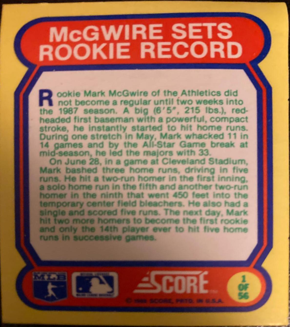 McGwire Sets Rookie Record #1
