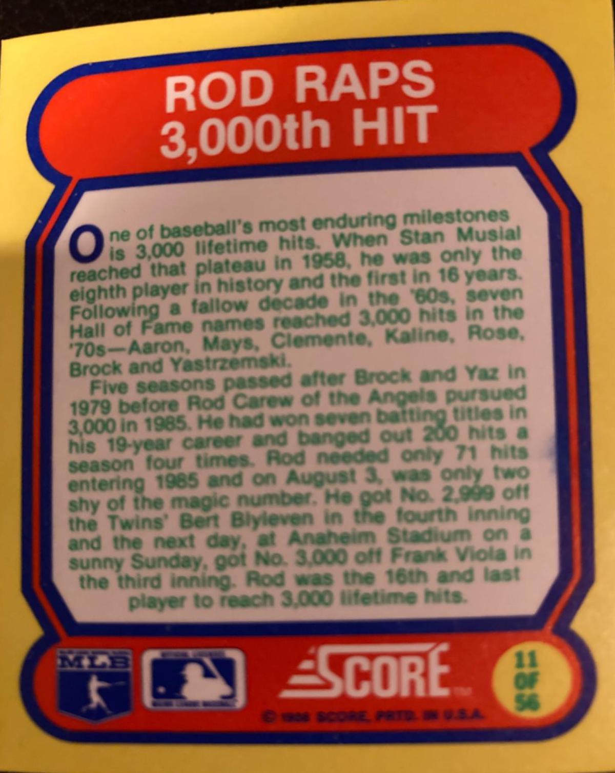 Rod Raps 3,000th Hit #11