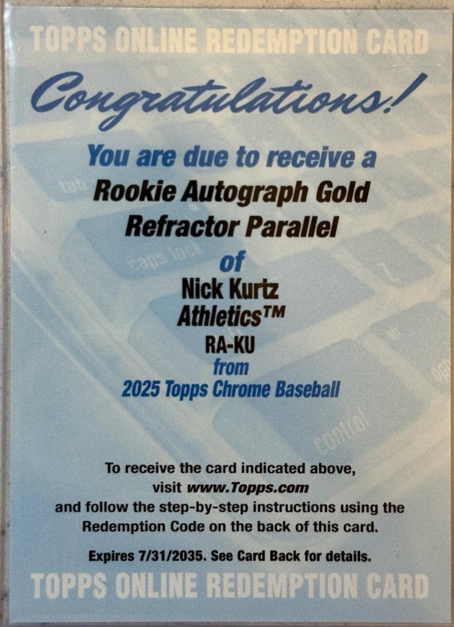 Nick Kurtz [Gold Refractor] #RA-KU