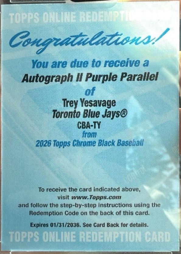 Trey Yesavage [Purple Refractor] #CBA-TY