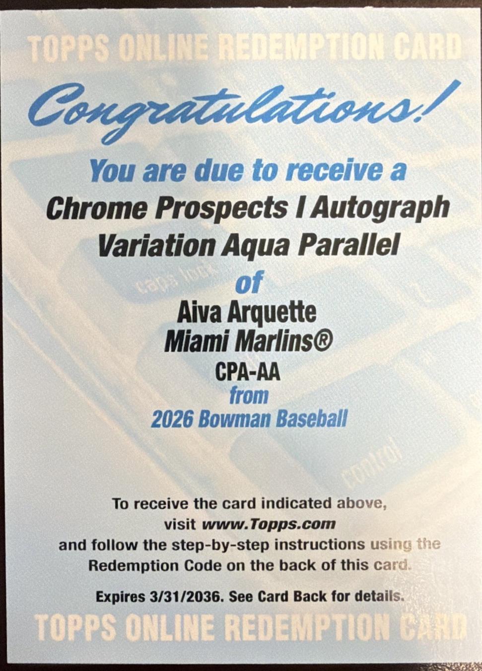 Aiva Arquette [Aqua Refractor] #CPA-AA
