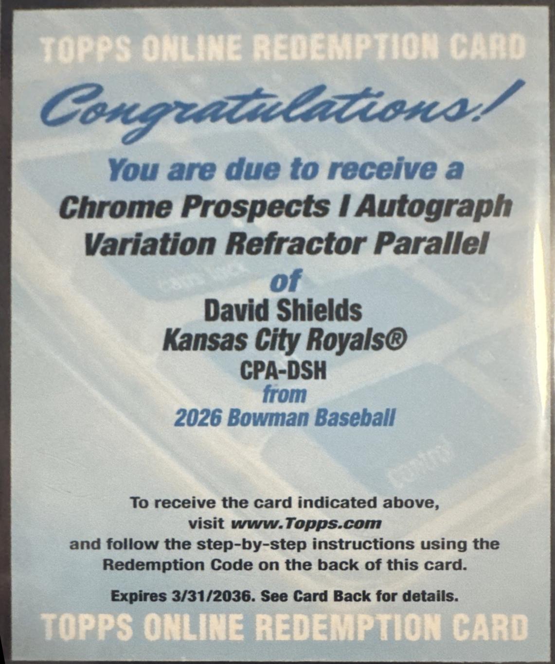 David Shields [Refractor] #CPA-DSH
