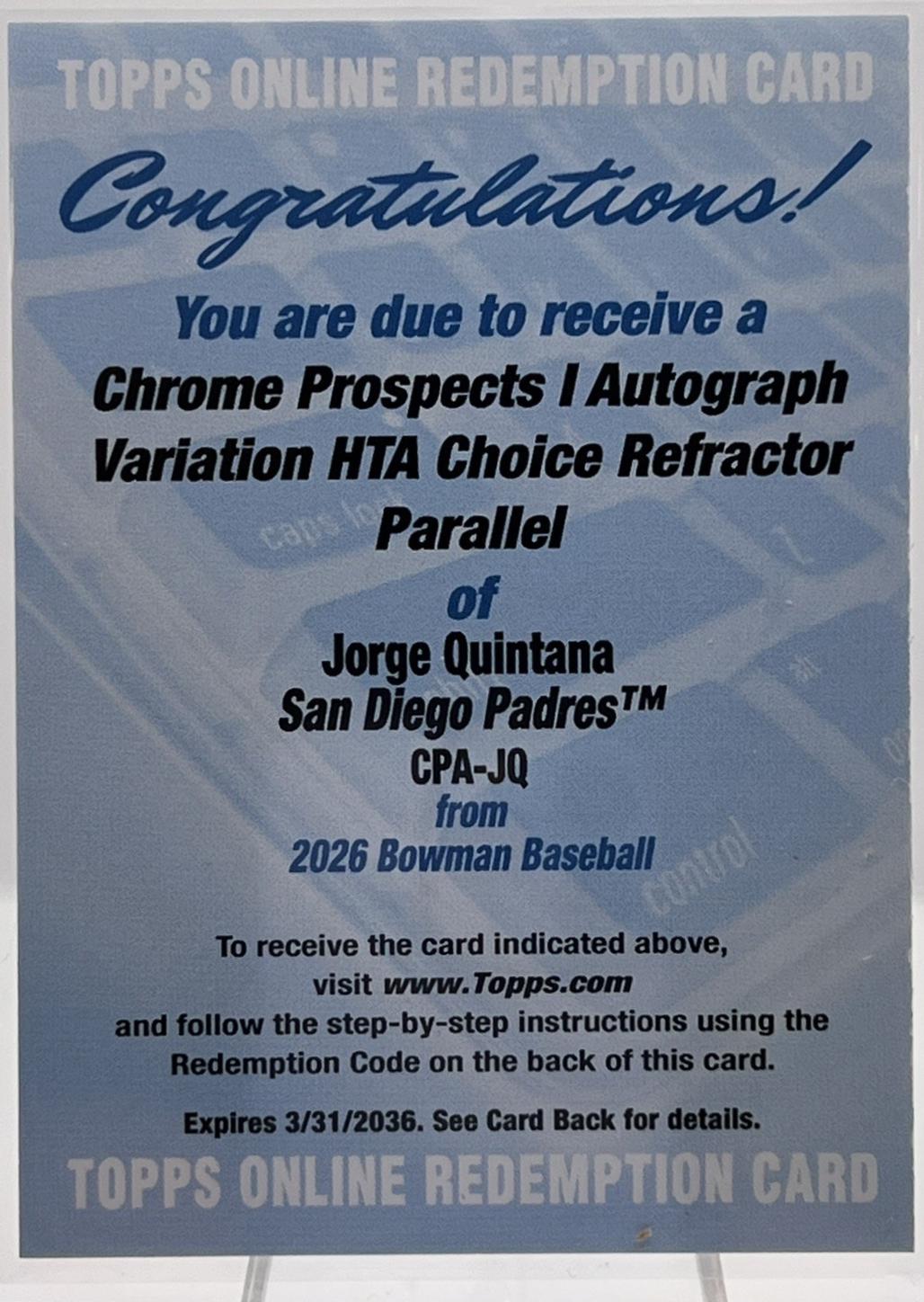 Jorge Quintana [Blue Refractor] #CPA-JQ