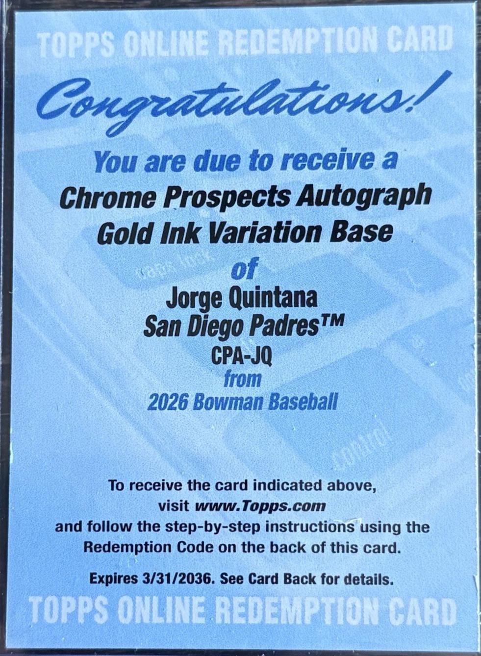 Jorge Quintana [Gold Ink] #CPA-JQ
