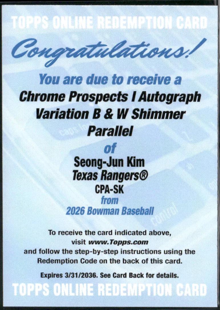 Seong-Jun Kim [Black White Shimmer Refractor] #CPA-SK