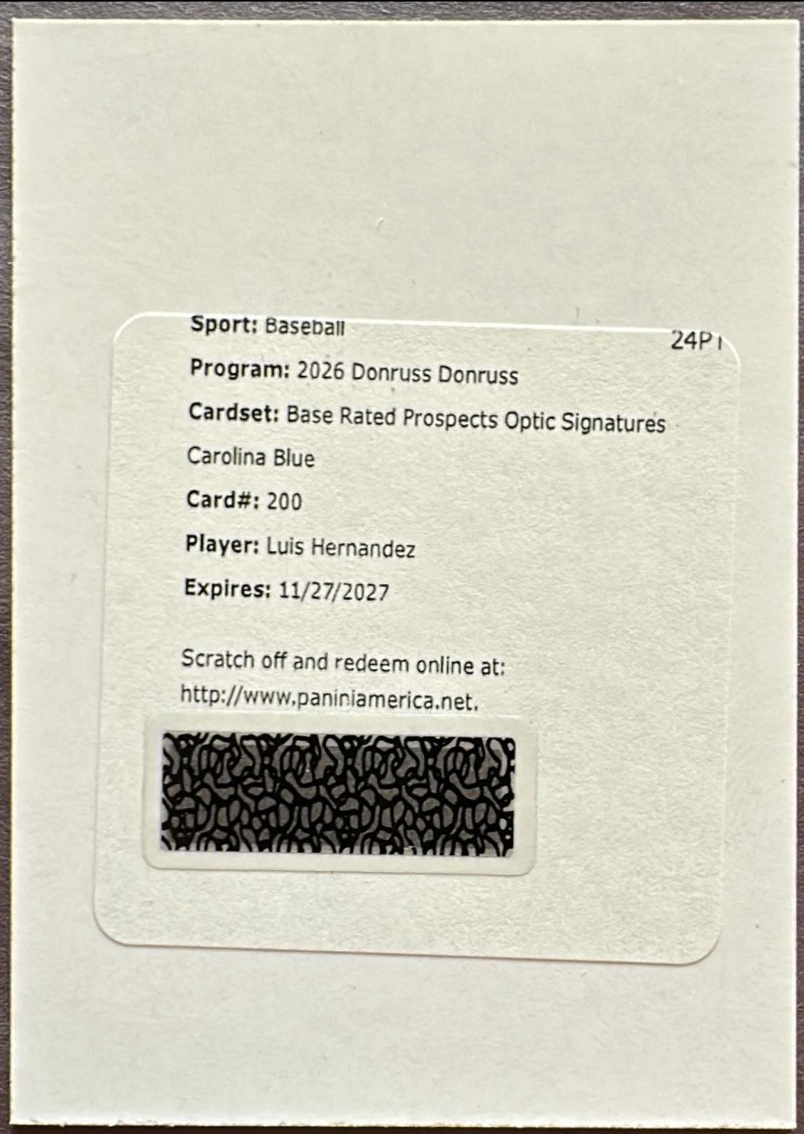 Luis Hernandez [Carolina Blue Optic Signature] #200