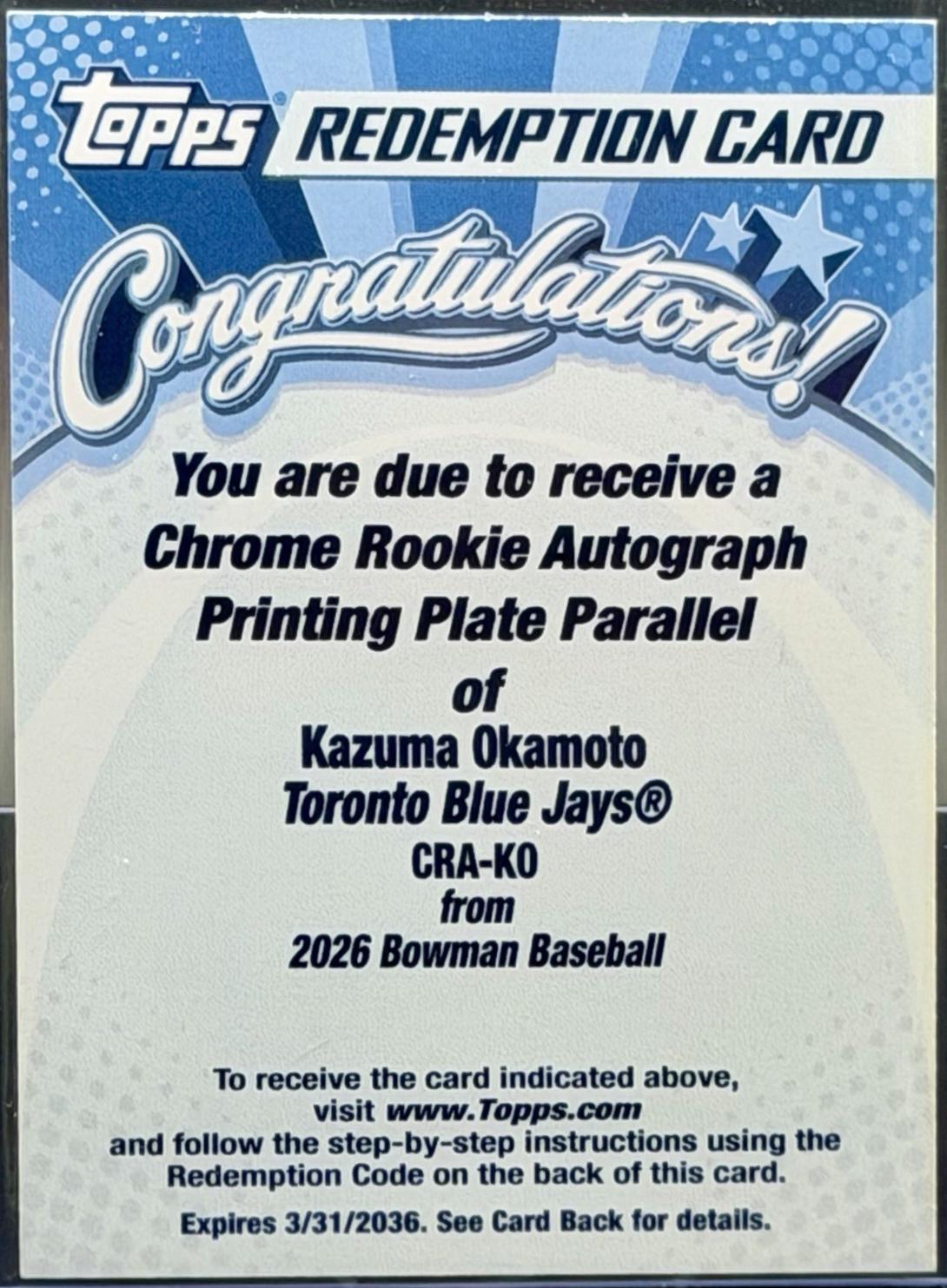 Kazuma Okamoto [Printing Plate] #CRA-KO