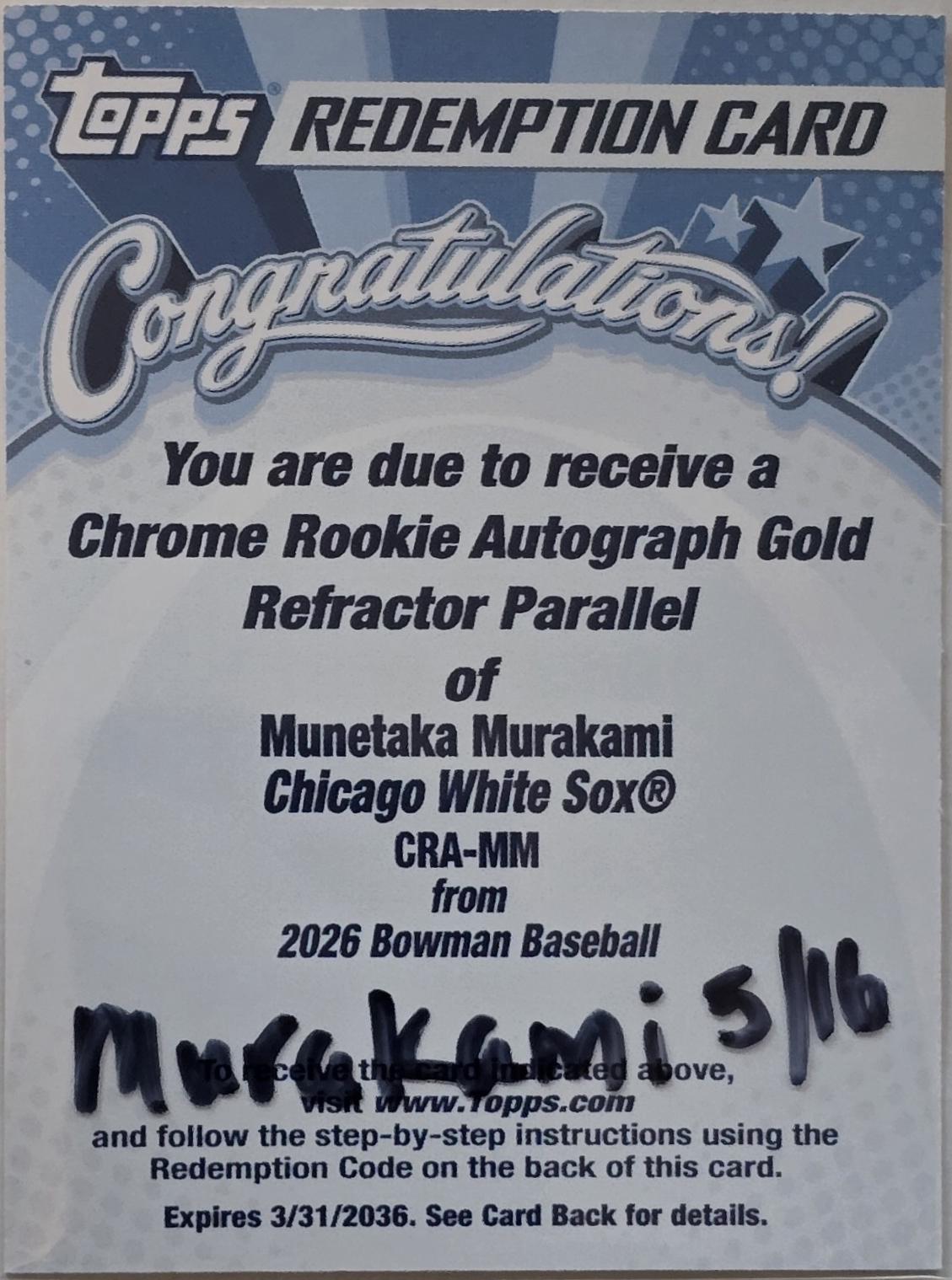 Munetaka Murakami [Gold Refractor] #CRA-MM