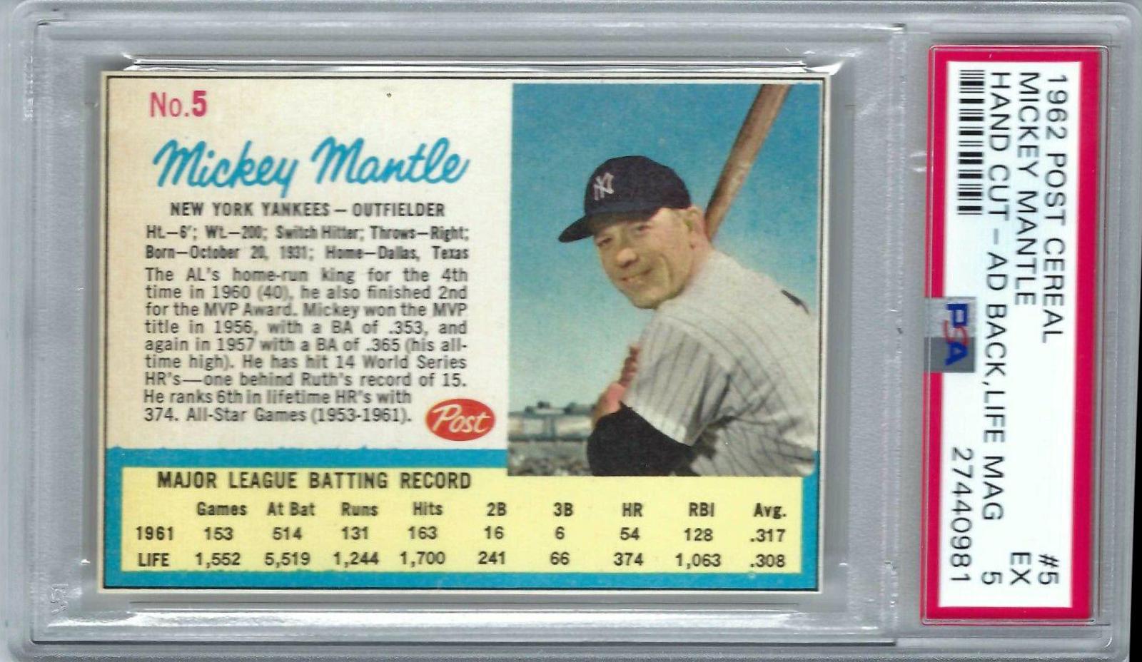 Mickey Mantle [Hand Cut Ad Back, Life Mag] #5