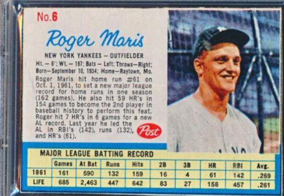 Roger Maris [Hand Cut Blank Back] #6