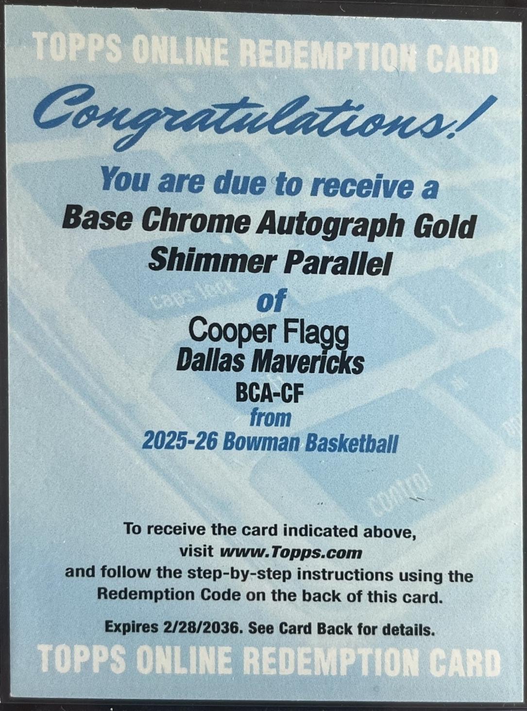 Cooper Flagg [Gold Shimmer Refractor] #BCA-CF