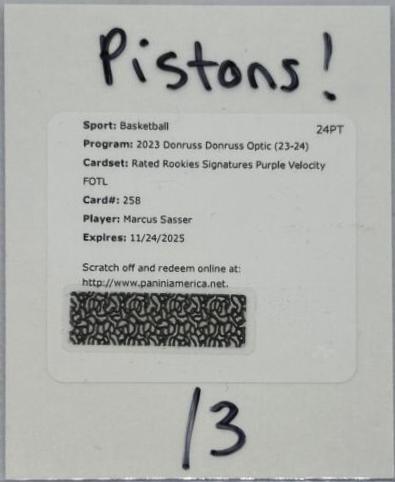 Marcus Sasser [Purple Velocity FOTL Signature] #258