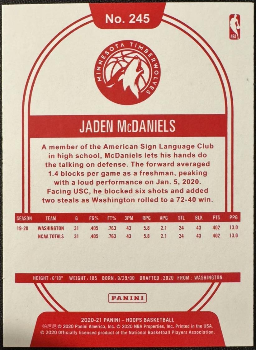 Jaden McDaniels [Red Back] #245
