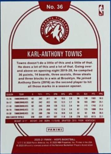Karl-Anthony Towns [Red Back] #36