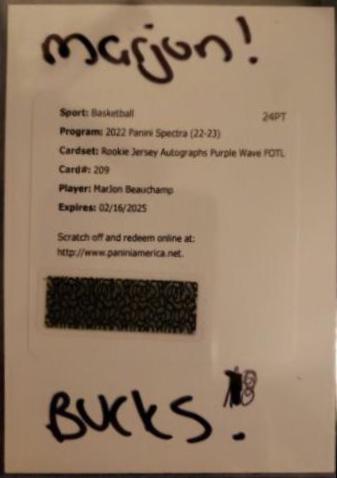 MarJon Beauchamp [Jersey Autograph Purple Wave] #209
