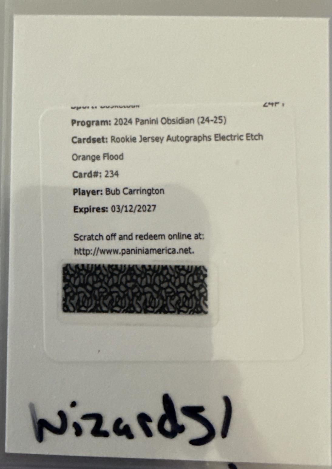 Bub Carrington [Orange Autograph] #234