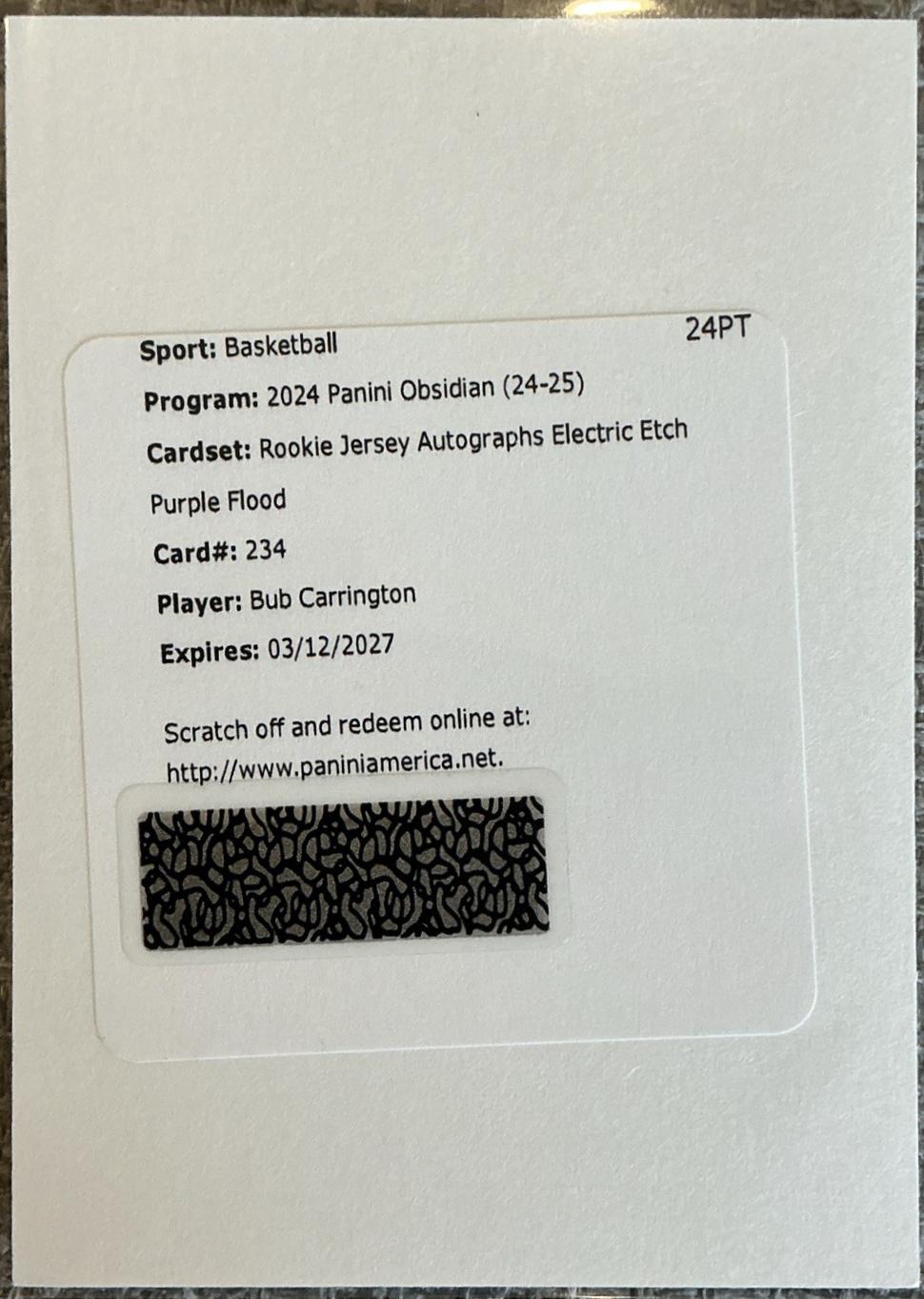 Bub Carrington [Purple Autograph] #234